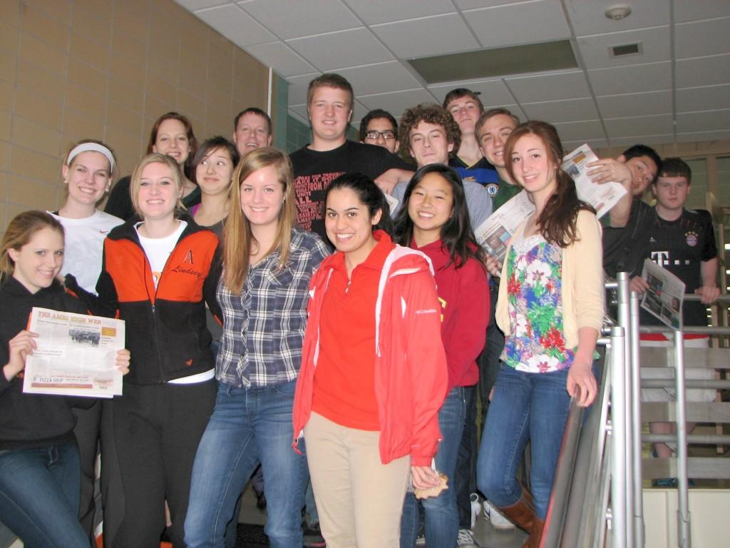 The WEB staff brings news and views to Ames High students September through May. Mem- bers of 2013 spring WEB staff: Madeline Topf, Jamie Steyer, Lindsey Tucker, Naomi Peterson, Katie Upah, Anuradha Gore, Stephanie Shin and Lily Brown. BACK ROW: Sydney DeGeest, adviser Darin Johnson, Kendall Stow, Marios Tringides, Christopher Jackson, Conor Burke- Smith, Jon Laczniak, Alex Qin and Patrick LaMar. Senior Josh Newell is not pictured.
