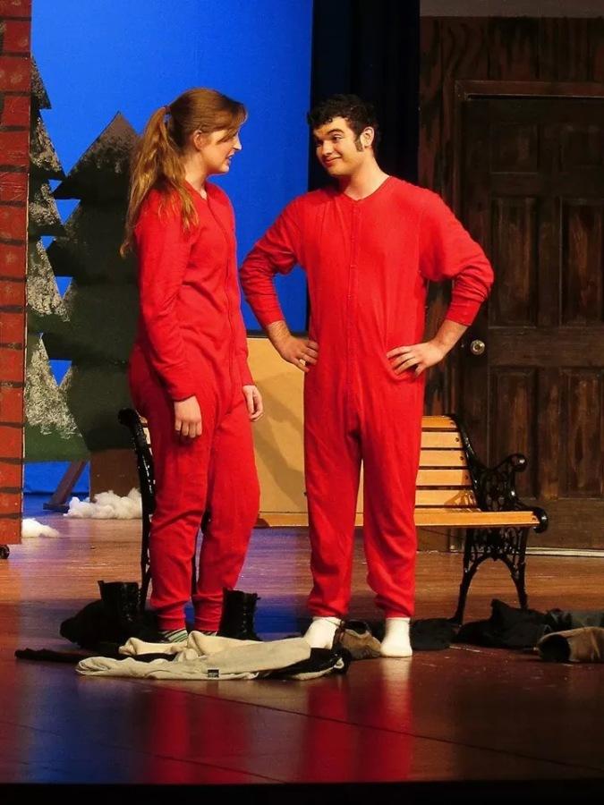 Senior Mykah Kennedy and Junior Joey Bingham strip to their pajamas in Almost, Maine