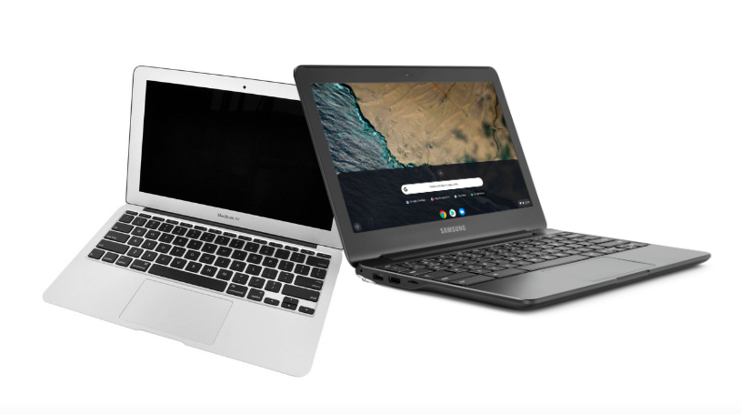 A side by side comparison of the old 11 inch MacBook Airs, to the new third-generation Google Chromebooks.