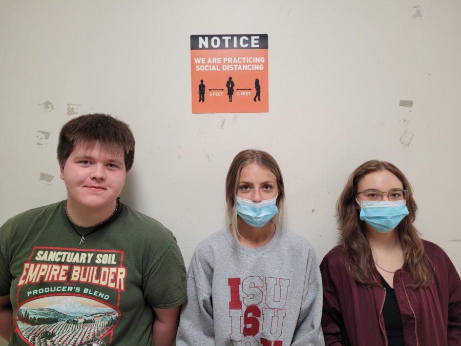 From left to right: Sam Keenan, Sofia Mamakos, and Calia Alexe. Three different takes on the mask mandate. This picture does not refelct these individualś mask preferences.
