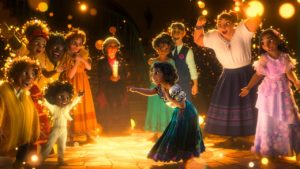 Mirabel and her family captured in a gorgeous scence from Disney's latest production, Encanto.