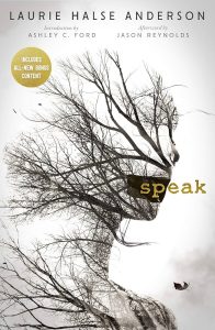 
Laurie Halse Anderson's "Speak" confronts the silencing of sexual assault survivors. Though written for young adults, its unflinching portrayal remains essential reading. Cover art by Lisa Peters.